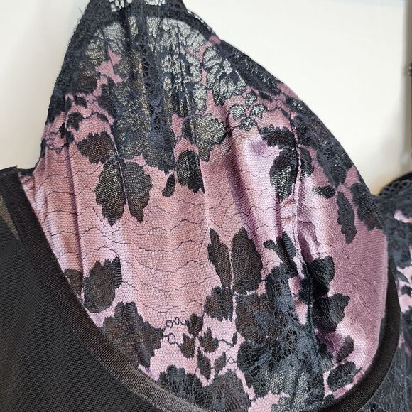 5X 28W Torrid Boudior Bodysuit Lace Underwire Purple Black Lingerie Sheer Party - Picture 3 of 10